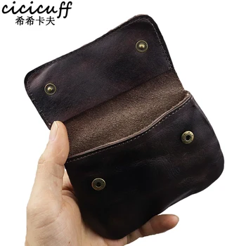 

Retro Mini Original Leather Men Wrinkle Coin Purse Credit Cards Holder Genuine Leather Bifold Minimalist Short Wallet for Women