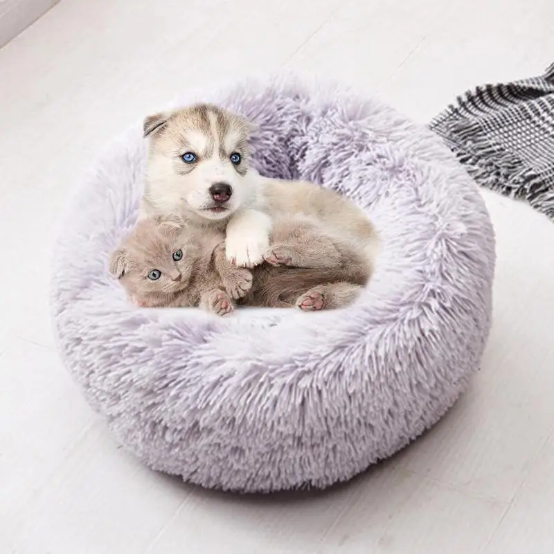 Круглая кровать для собаки моющийся длинный плюшевый домик для кошки дом супер мягкие хлопковые коврики диван для корзина для собак ПЭТ теплая Лежанка