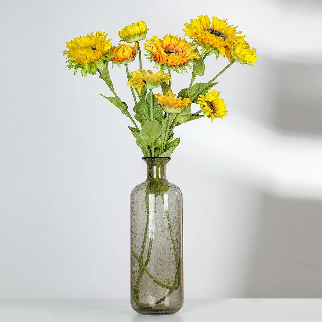 Autumn Decoration Yellow Sunflower Cloth Artificial Flowers Bouquet Bonsai For Home Wedding Decoration Office Party Garden Decor