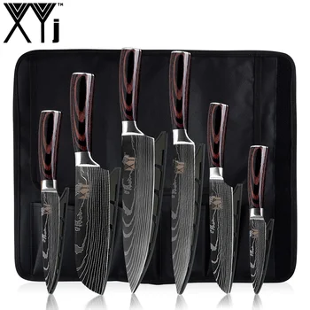 

XYj Stainless Steel Cooking Knife Damascus Pattern Kitchen Tool High Quality 7Cr17 Stainless Steel Kitchen Knives Cleaver Set
