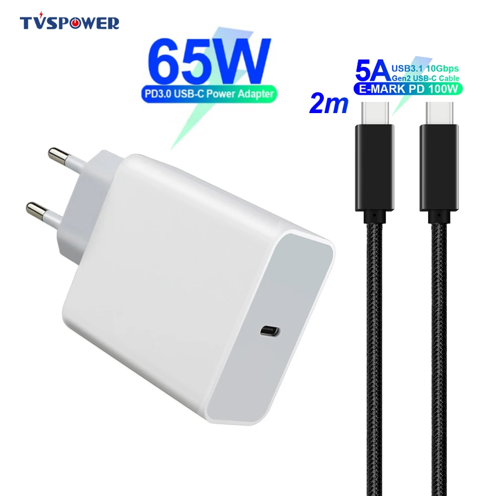 Goede 65W TYPE C USB C Power Adapter PD 60W QC3.0 Oplader Voor MacBook Air ASUS HP Laptops voor Samsung iPhone iPad Pro E MARK 5A Kabel