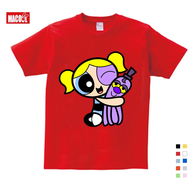 Футболки для девочек детская футболка для девочек с надписью «Powerpuff» Милая модная футболка с короткими рукавами розового и красного цветов, летняя повседневная одежда для маленьких девочек