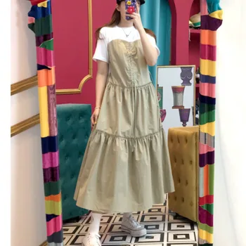 

Fashion Women Long Dress Ruffled Fake Two-Piece Short Sleeve Cotton Ladies Dress Summer New 2020 Women Clothing T691