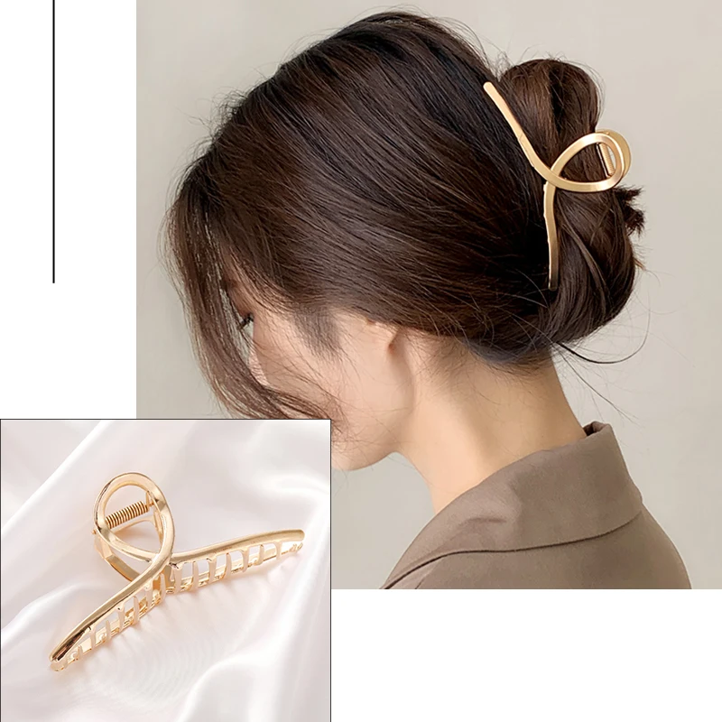 hair clips for long hair 2021 New Women Elegant Gold Hollow Geometric Metal Hair Claw Vintage Hair Clips Headband Hairpin Hair Crab Hair Accessories elastic headbands for women