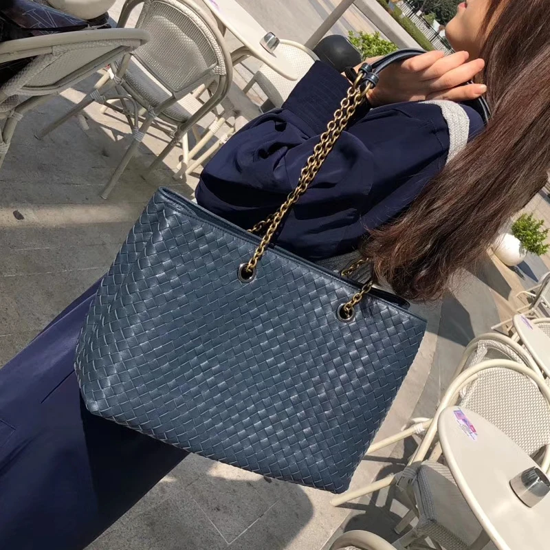 Женская сумка через плечо из овечьей кожи, сумка для покупок, роскошная брендовая дизайнерская сумка, модная простая Большая вместительная Новинка - Цвет: Dark Blue