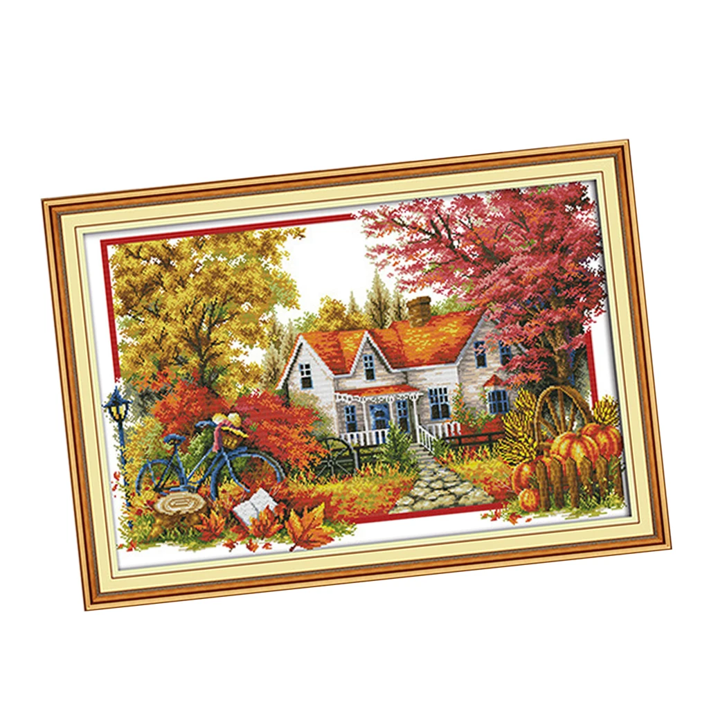 DIY Stamped Cross Stitch Landscape Kits Thread Needlework Embroidery Printed Pattern 11CT Home Decoration Autumn Seasons