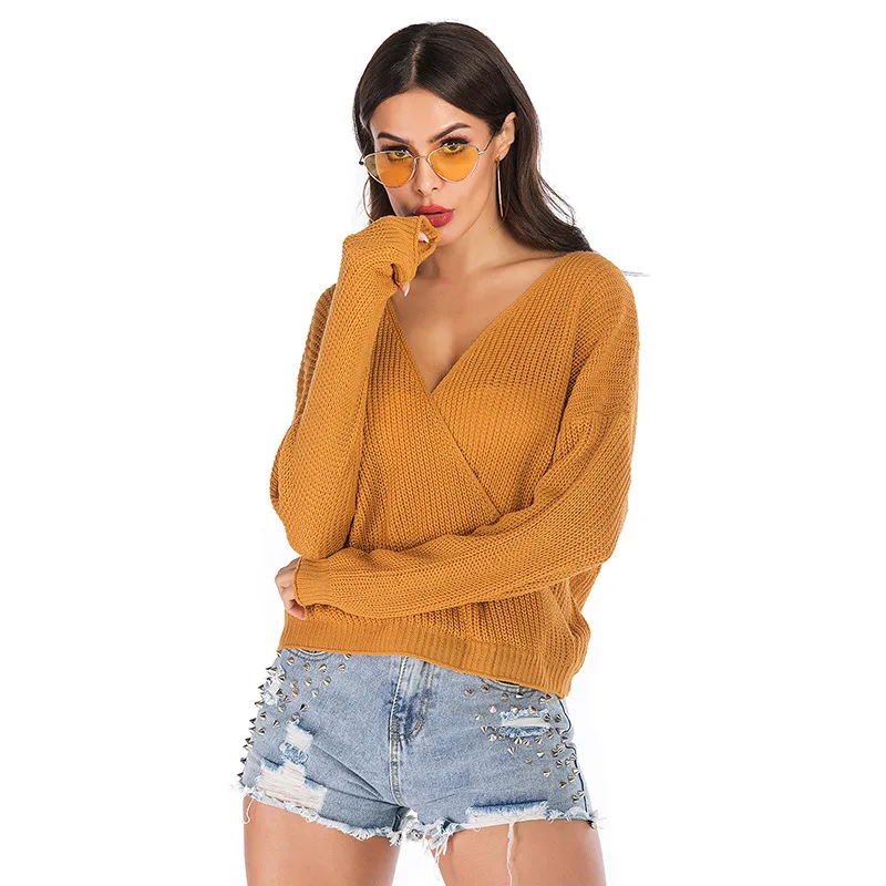 2019 autumn and winter popular knitwear V-neck solid color long sleeve Pullover for women sweaters fashion sueter mujer korean 2019 autumn and winter popular knitwear V-neck solid color long sleeve Pullover for women sweaters fashion sueter mujer korean