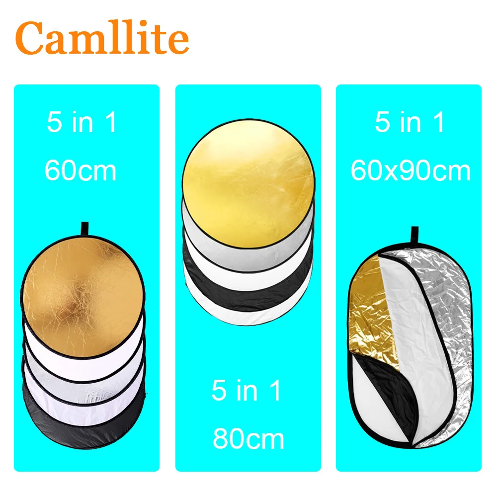 Reflector de 24 ", 60cm, 80cm, 5 en 1, difusor de luz plegable de forma redonda, cabeza estroboscópica de estudio, Monolight, difusores de disco de foto al aire libre