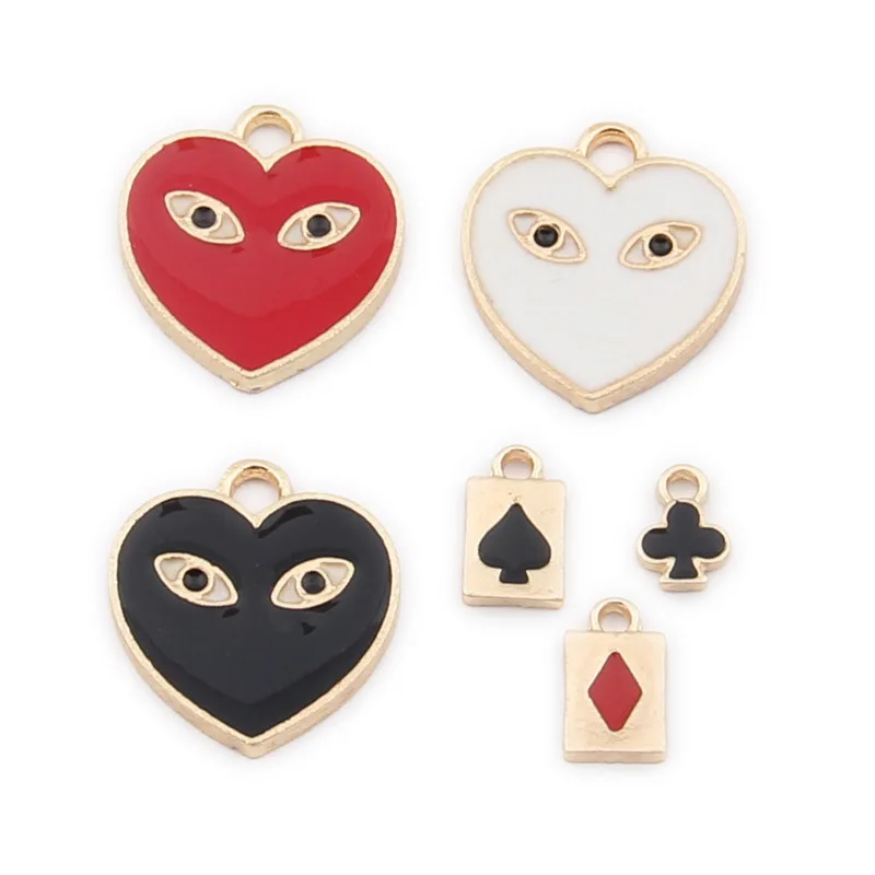 10Pcs/lot Creativity Love Heart Poker Card Enamel Charm for Earrings Pendant DIY Colorful Mini Charms Handmade Jewelry Making