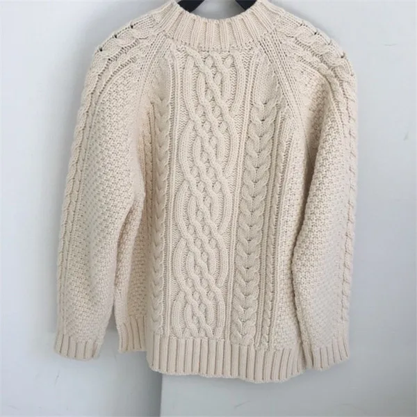 Бежевый RUGOD Korean New Style Chic Solid Color O-neck Knitted Sweater Women Warm Twist Pattern Soft Split Pullover Fashion - Цвет: Бежевый