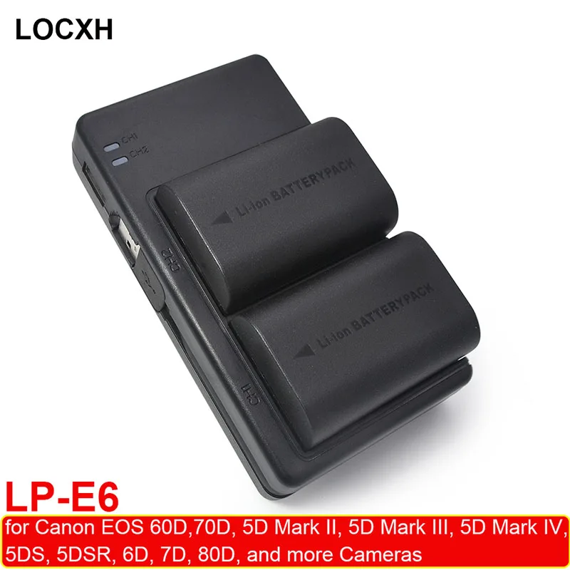 2 шт. LP E6 LPE6 Батарея цифровой камеры + USB двойное зарядное устройство для Canon EOS 6D 7D | Зарядные устройства -4000208178851