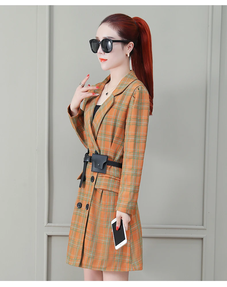Long Section Plaid Windbreaker Female Spring And Autumn Fashion New Temperament Slim Windbreaker Coat Tide HHH0023