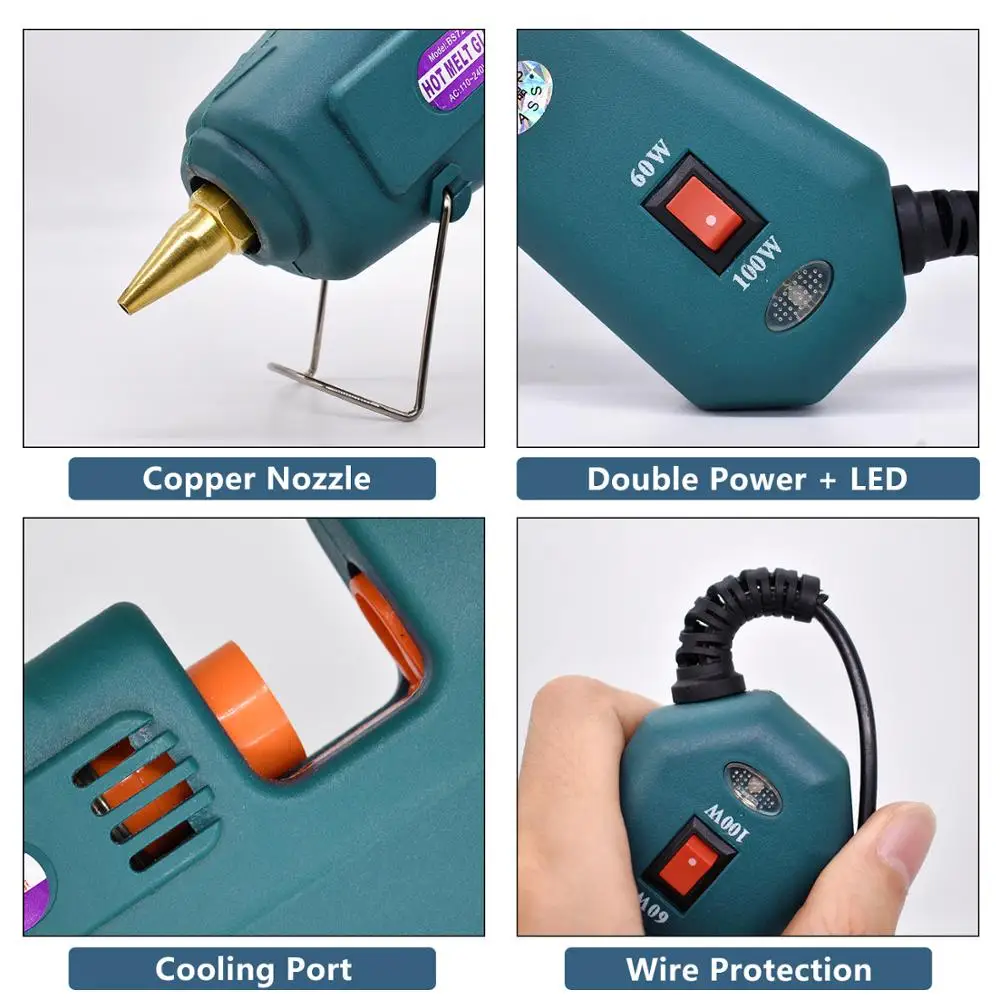 Hot Glue Gun 60/100W Dual Power High Temperature Melt Glue Gun Household Use 11mm Sticks with 5 pcs Nozzle hot melt glue gun hot glue gun