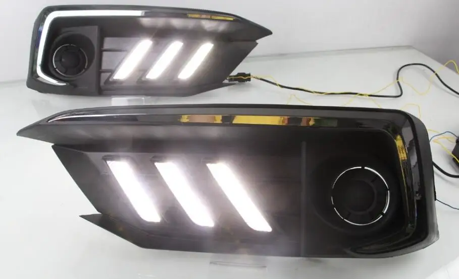 1 пара светодиодный DRL для Honda Civic седан с движущимся сигналом светодиодный противотуманный фонарь крышка дневного света с отверстием противотуманной фары