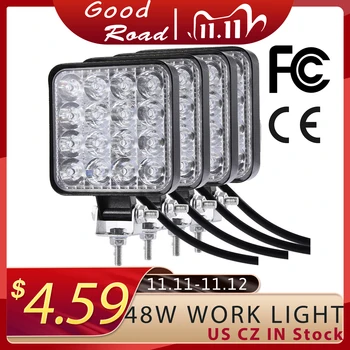 

4PCS 48W Work Light 30 Degree LED Car Spot Light Beam Square Off-road Lamp Light Fog Lighting Exterior For Jeep Boat/SUV