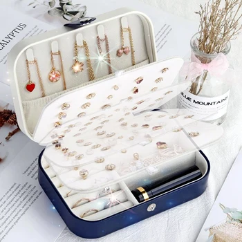 

Protable Leather Jewelry Organizer Earrings Ring Necklace Storage Box Travel Double Layer Women Cosmetics Beauty Jewelry Boxes