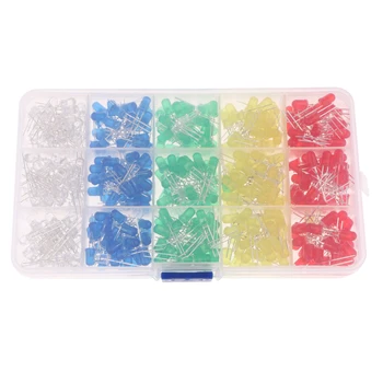 

500pcs 5mm (5 Colors x 100Pcs) Light Emitting Diode LED Lamp Assorted Kit White Red Yellow Green Blue