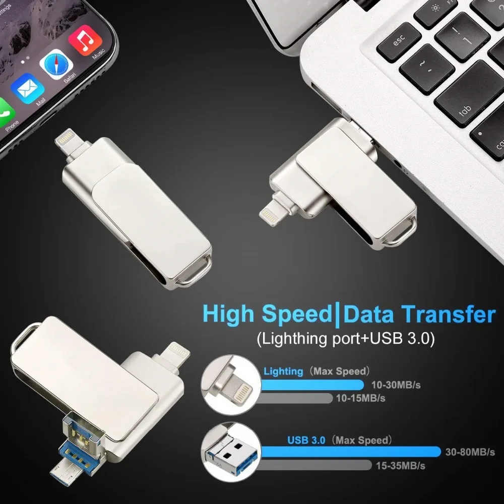 USB флеш-накопитель для iPhone 64GB 3-в-1 OTG скачок Привод флэш-накопители внешний Micro USB устройство чтения карт памяти флеш-накопитель флэш-накопитель USB флэш-память 3,0