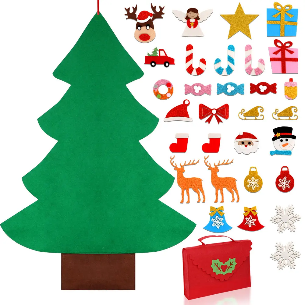 DIY войлочная Рождественская елка с блестящими орнаментами, свободно наклеивается на стену, Рождественские елки, детский фетровый подарок на год