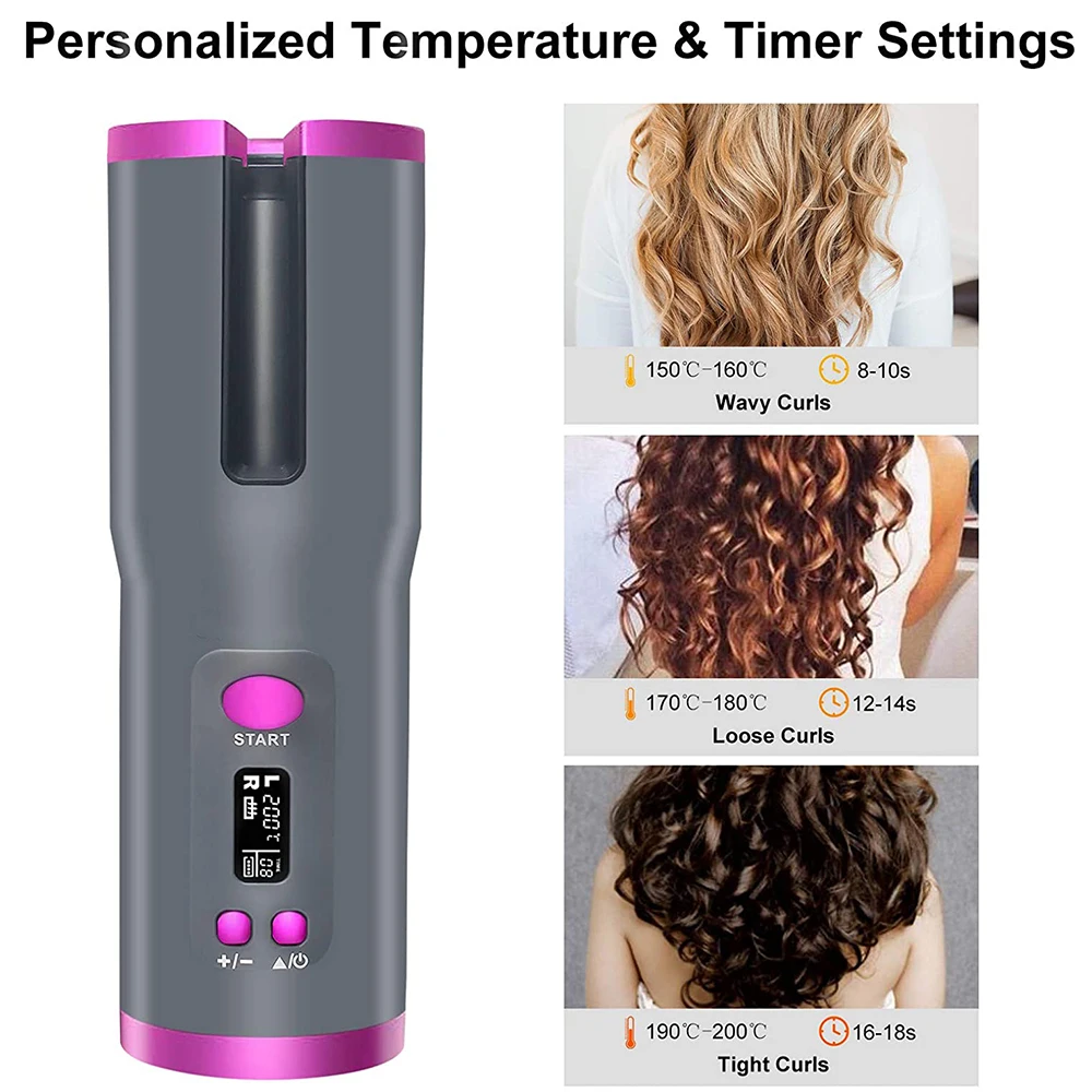 Modelador de Cabelo sem Fio Automático de Carregamento Ondulação do Cabelo Ferro com 6 Curling Configurações Temp Timer Tongs Ondas Praia Ferro Ondulação Usb & 17 Modelador de cabelo sem fio automático de