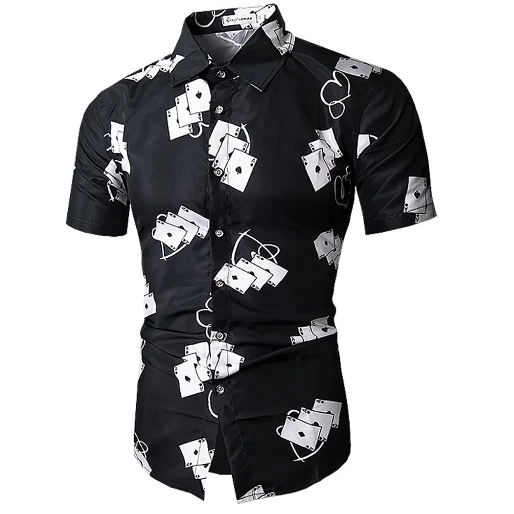 AliExpress Wish2018 летняя международная торговля новый стиль игральные карты цифровая печать с коротким рукавом рубашка Amazon Мужская одежда
