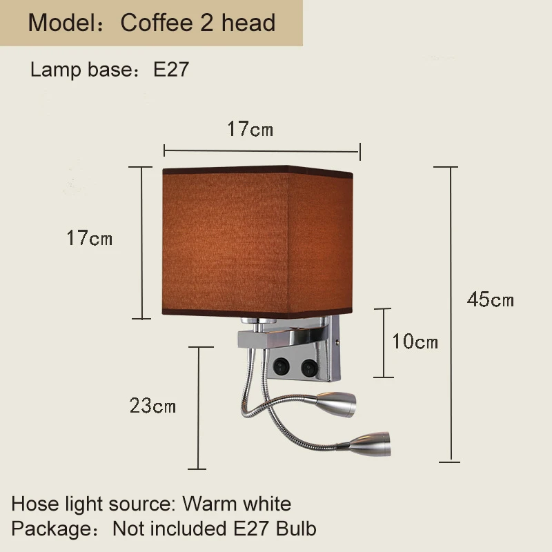 5 цветов современные короткие прикроватные 1/2 головы 3 Вт светодиодные Настенные светильники сантехника шланг коромысла чтения стены освещения ткань ZBD0014 - Цвет абажура: Coffee 2 head