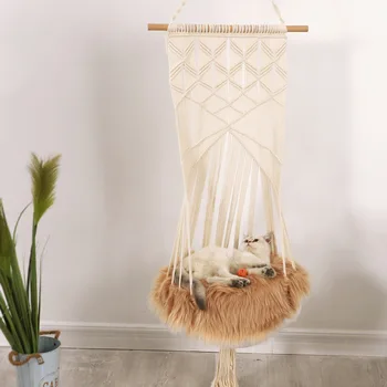 

Cat Swing Cage Handmade Macrame Pets Support Nordic Pet House Cats Hanging Sleep Chair Seats Toy Four Seasons Available