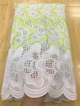 

New White/Green African Dry Lace Fabrics High Quality Cotton Lace 100% Cotton Dry Lace Fabric Swiss Voile Lace In Switzerland FS