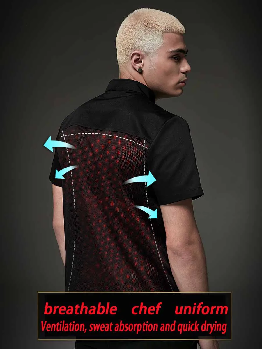 

Breathable and Sweat Absorbing Kitchen Clothes Summer Kitchen Cooking Jacket Cafe Barber Shop Waiter Work Shirt Team LOGO Print