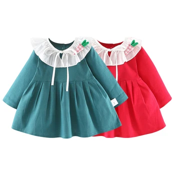 

2 Colors Autumn Baby Girl Dress 0-3T Toddler Children's Clothing New Long-sleeved Dress Korean Style Cotton Girls Princess Dress