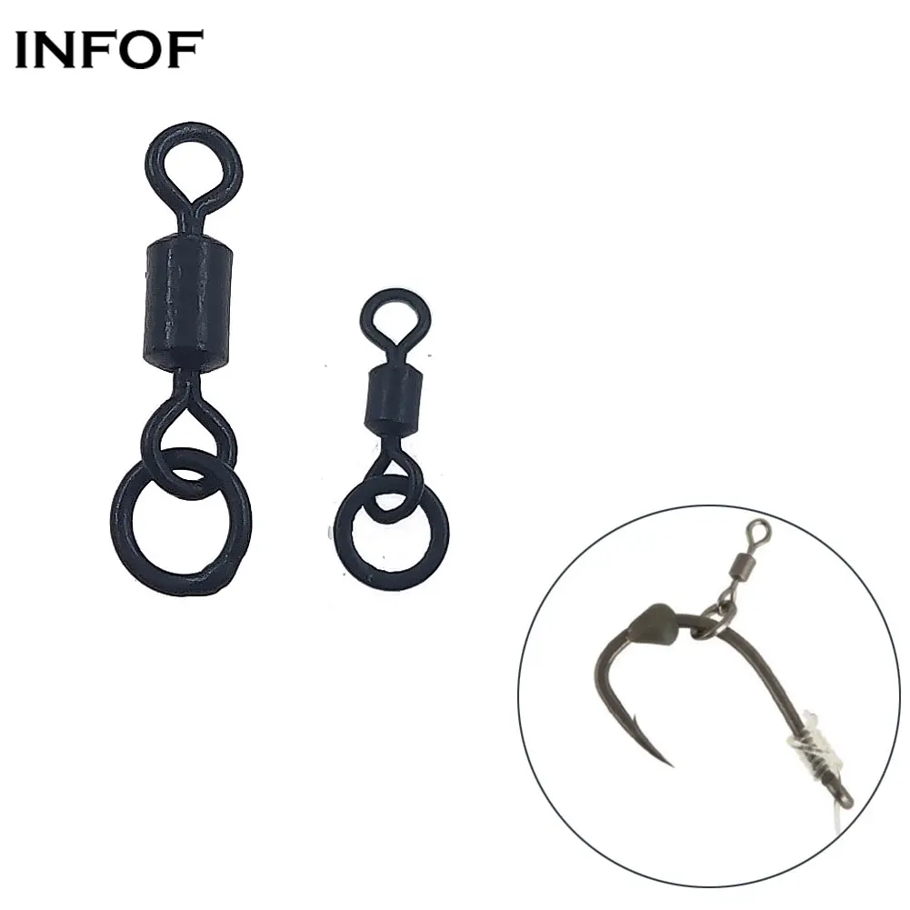 

50PCS Matt Black Carp Fishing Swivels Quick Change Ring Swivel Hook Rolling Swivel with Solid Ring