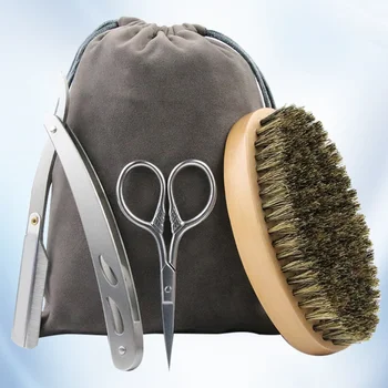 

1 Set of Stainless Steel Beard Comb Set For Men Beard Brush Styling Care Clean Beard Template Comb Trimmer Tool(Wood Color)