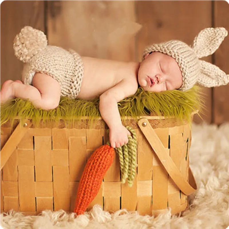 

Rabbit Photography for Children Clothing Suit Handmade Yarn Weaving Knitting Hat Pants Childrenswear