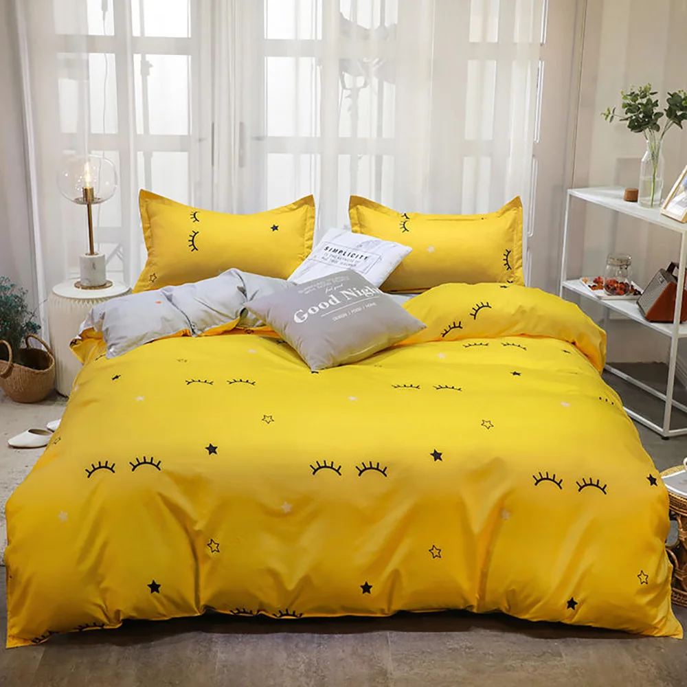 Набор постельных принадлежностей thumпостельных принадлежностей с ресницами, Королевский размер, простой креативный мягкий желтый пододеяльник, набор постельного белья King Full, двойной, уникальный дизайн