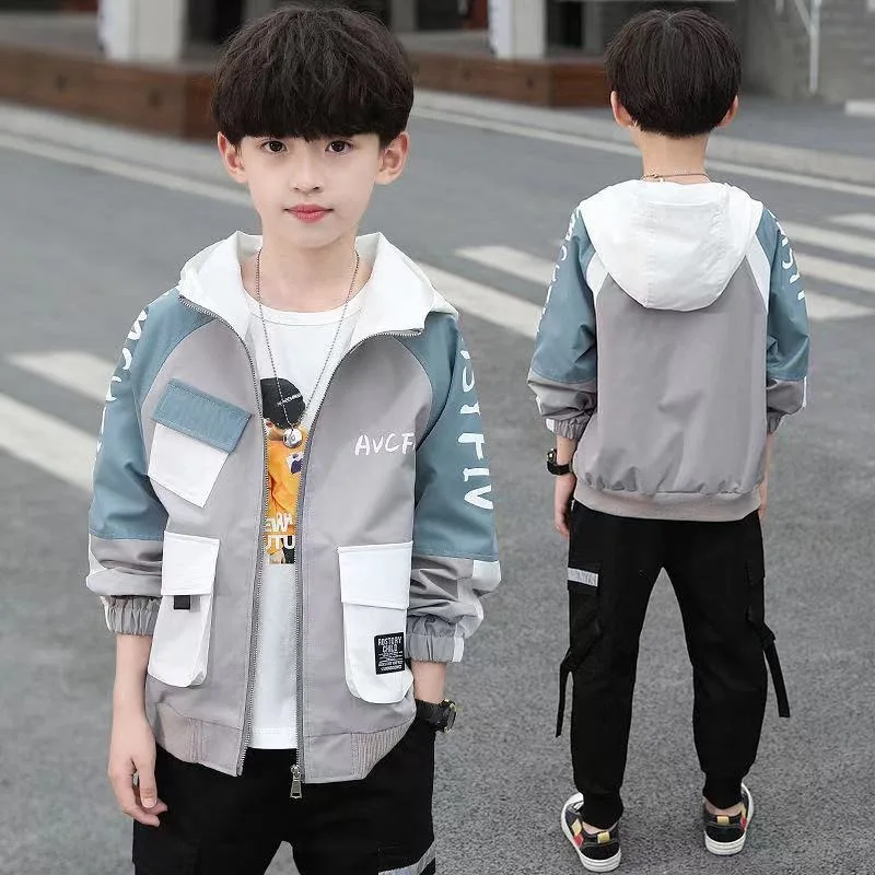 Big Size Spring Autumn Boys Sweatshirt Coat Casual Hooded Windbreaker Coat For Kids 4-12 Years Old Children Outerwear