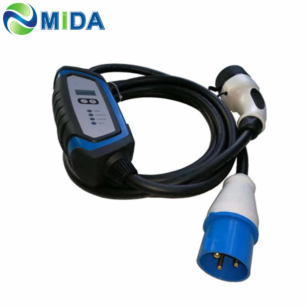 DUOSIDA EV зарядное устройство тип 2 EVSE Регулируемый 16A 20A 24A 32A 3Pin CEE разъем уровень 2 Портативный EV Зарядка для электромобилей автомобиля