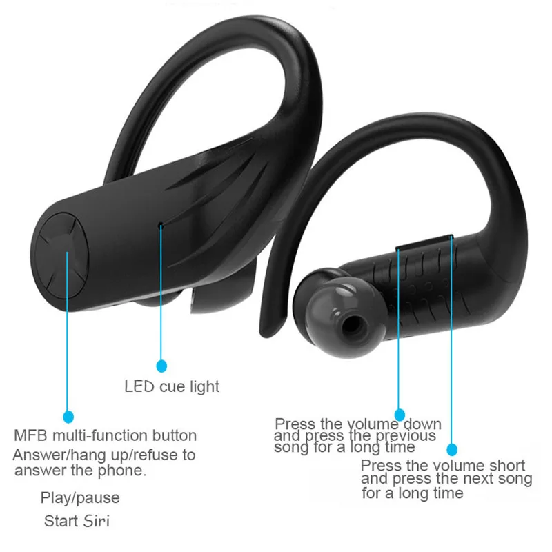 B1 Bluetooth Headphones 5 0 True Wireless Sports Waterproof Earphone Ear Hook Stereo TWS Headset with Digital Display for iphone