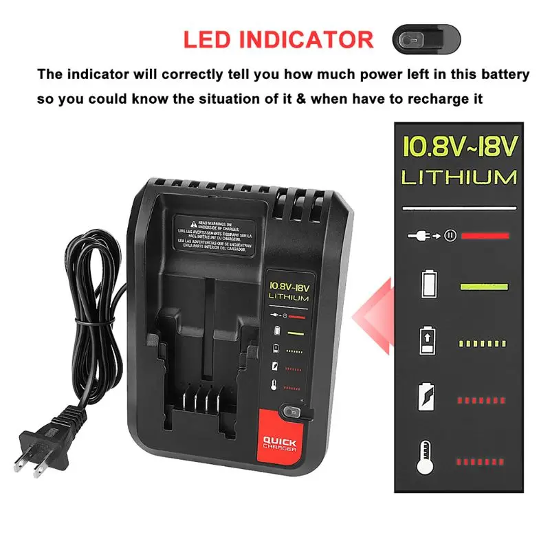 Зарядное устройство для Black Decker Для Porter-кабель для аккумуляторов Стэнли 10,8-20 в
