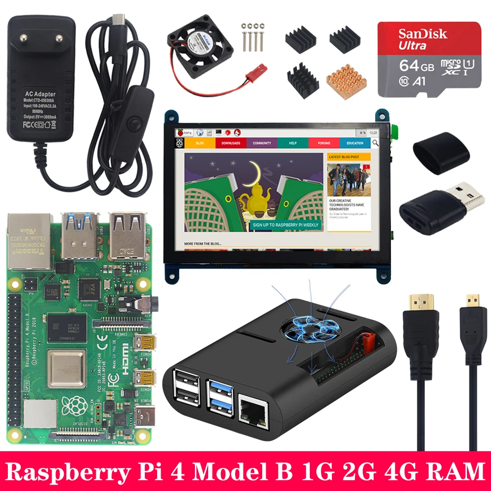 Raspberry Pi 4 Модель B 1Г 2Г сети 4G Оперативная память с 5 дюймов 800*480 с сенсорным экраном, ЖК-дисплей Питание чехол SD карты теплоотвод для Raspberry Pi 4B