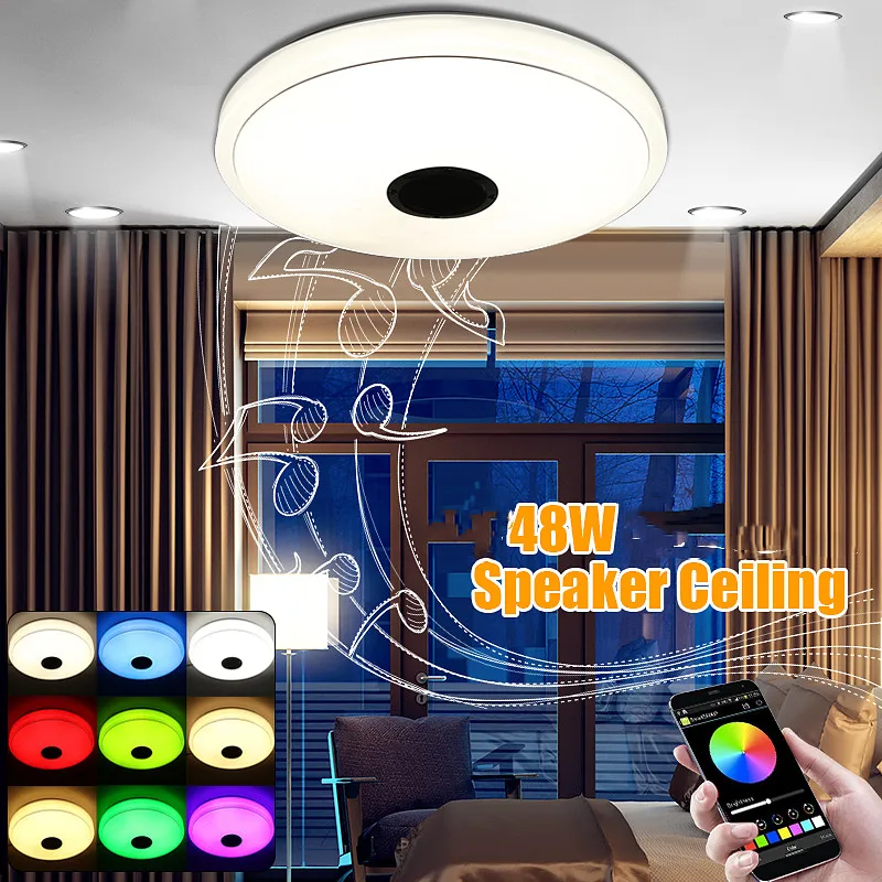 48 Вт RGB Mordern Светодиодный потолочный светильник, Диммируемый приложение дистанционное управление bluetooth и Музыка динамик Красочные спальня гостиная смарт-лампа
