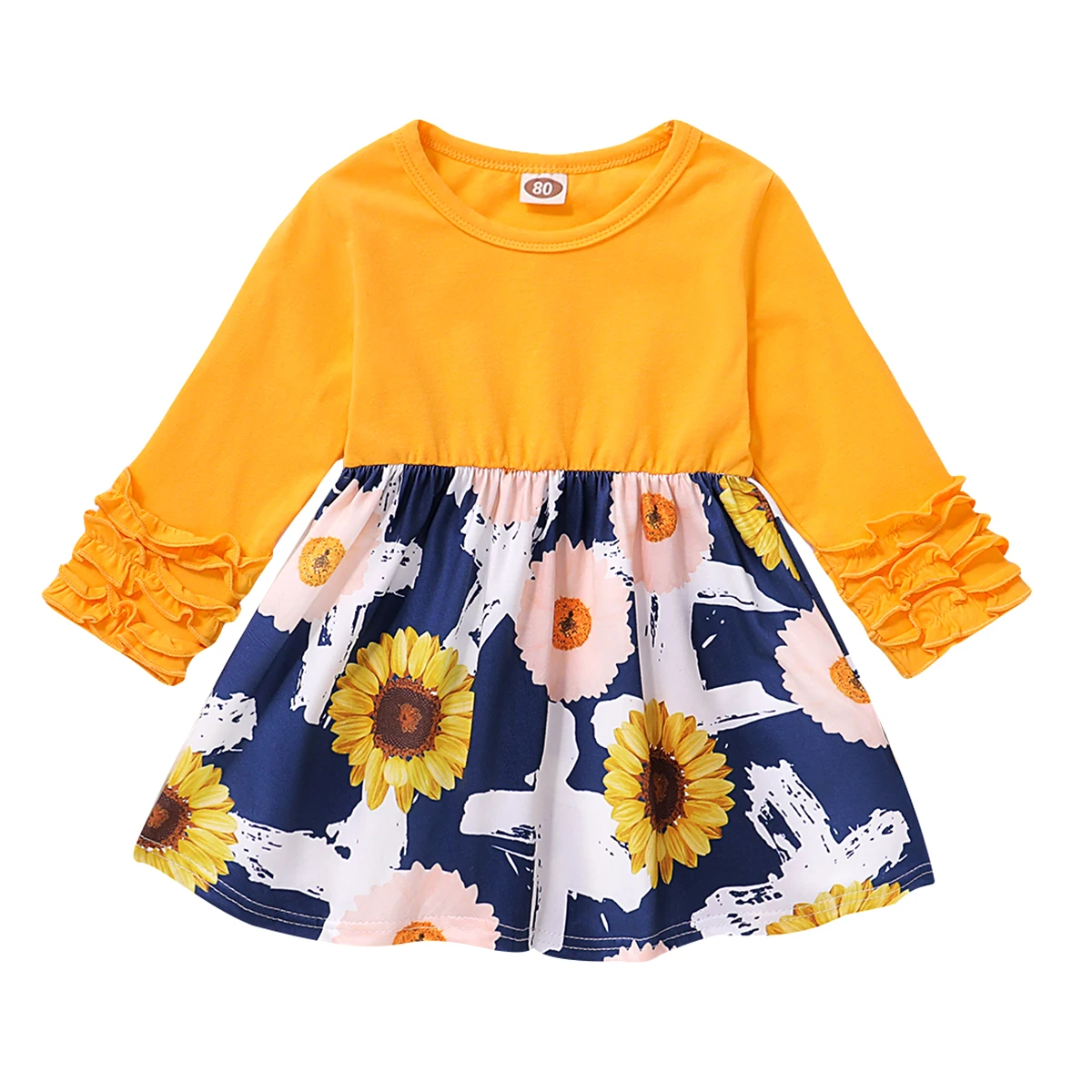 Детское осенне-осеннее платье для девочек; платье на Хэллоуин для девочек с принтом подсолнуха; платье с длинными рукавами для девочек; милое платье