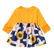 Детское осенне-осеннее платье для девочек; платье на Хэллоуин для девочек с принтом подсолнуха; платье с длинными рукавами для девочек; милое платье