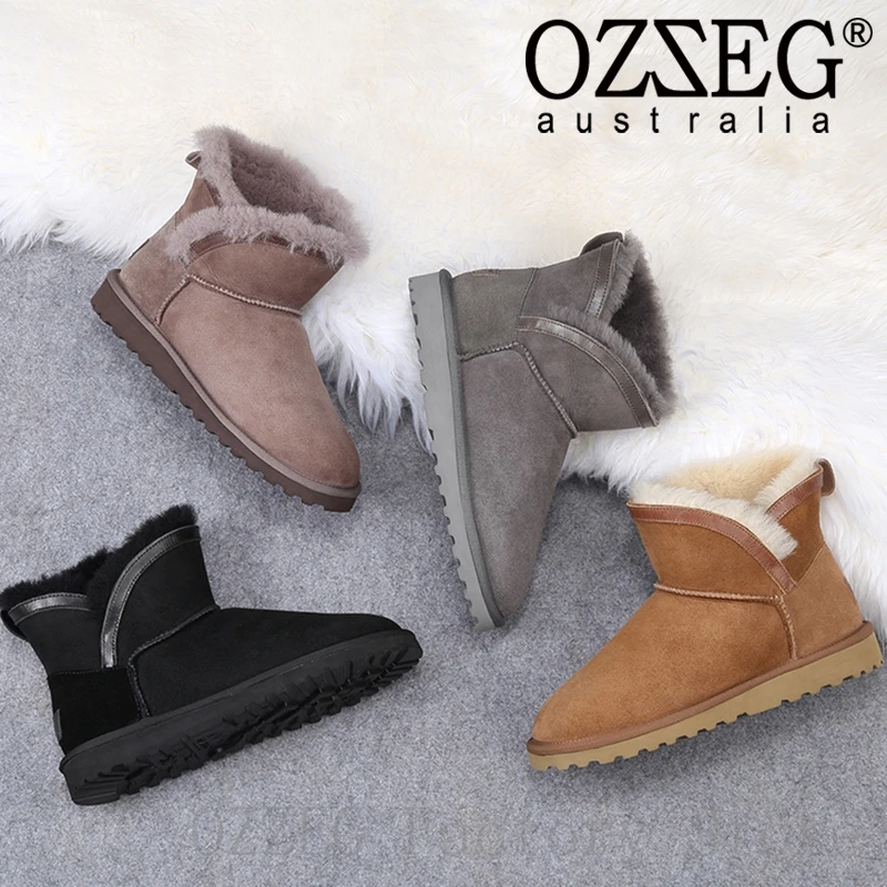OZZEG; Роскошные брендовые классические зимние ботинки; австралийские женские ботинки из натуральной кожи; женские ботильоны на овечьем меху; зимняя обувь