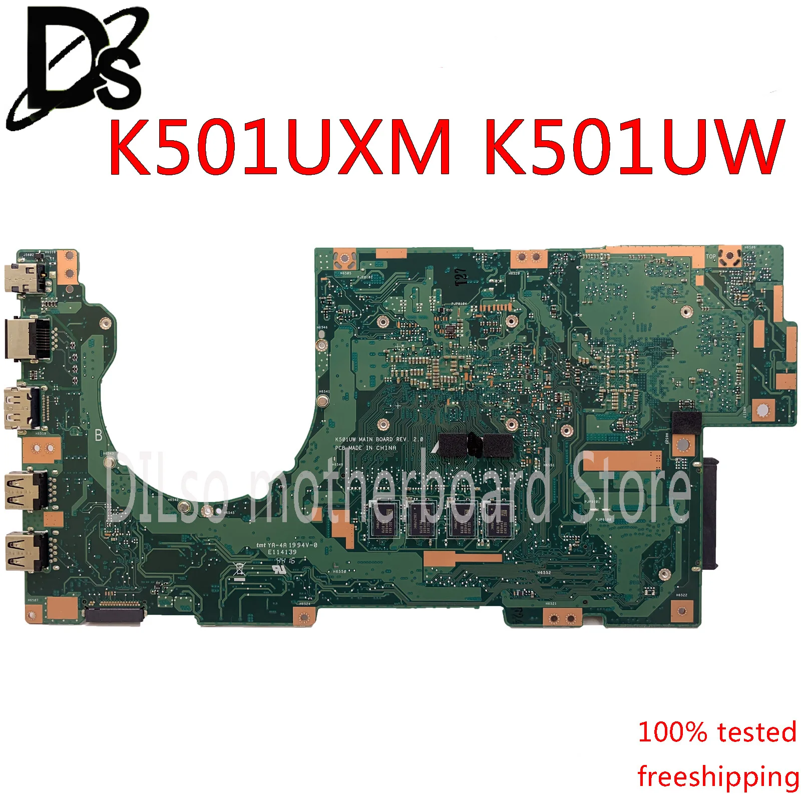 KEFU K501UW For ASUS K501UW K501UXM K501UQ laptop motherboard K501UXM DDR4 4GB RAM i7-6500U with GT