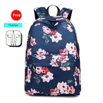 

High Quality New Arrival Women's Nylon Backpack School bag For Girls Rucksack Flowers Design Backpacks School bags Travel