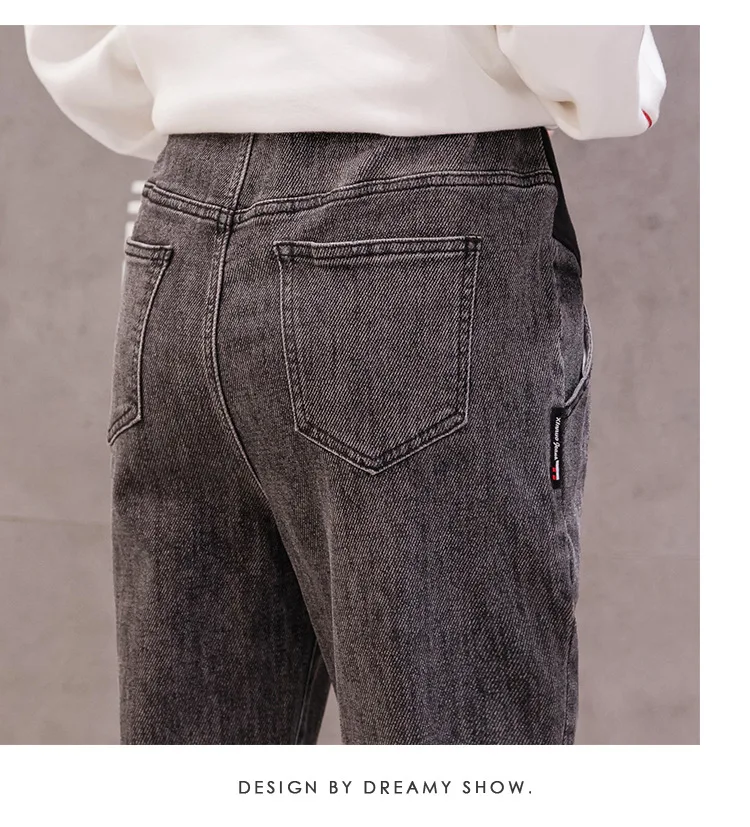 Primavera e Outono Calças de Cintura Casuais para Mulheres Moda Grávida Alta Baggy Calças Jeans Solto-ajuste Harem Capri Pant 2020 Pai 14 casuais das mulheres solto-ajuste harem calças capri pant