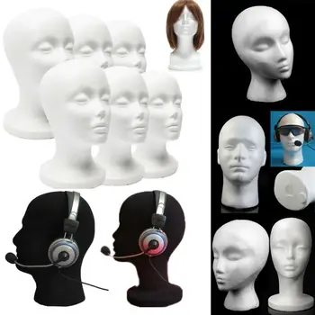 

Female Styrofoam Mannequin Black Wig Glasses Hat Display Stand Popular Foam Head Model Storage Holders White 1PC