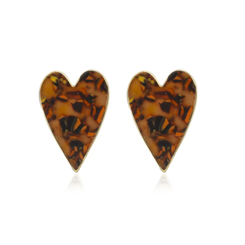 Богемные акриловые Черепаховые серьги в форме сердца для женщин, трендовые леопардовые массивные серьги-гвоздики для женщин, модные ювелирные изделия