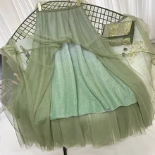 8836 длинная юбка для девочек осень зима градиент Композитный Материал градиентные юбки в складку для женщин