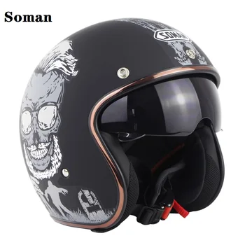 

3/4 Helemets Dual Visor Motorcycle Helmet Chopper Dot Approved For Soman SM521 Half Face Kask Casco Capacete Moto